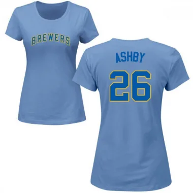 LightBlue Women's Aaron Ashby Milwaukee Brewers Roster T-Shirt - Light Blue