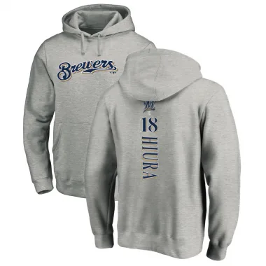 Men's Keston Hiura Milwaukee Brewers Ash Backer Pullover Hoodie