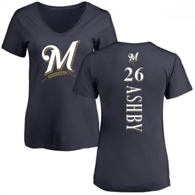 Navy Women's Aaron Ashby Milwaukee Brewers Backer Slim Fit T-Shirt -