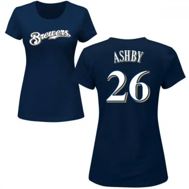 Navy Women's Aaron Ashby Milwaukee Brewers Roster T-Shirt -